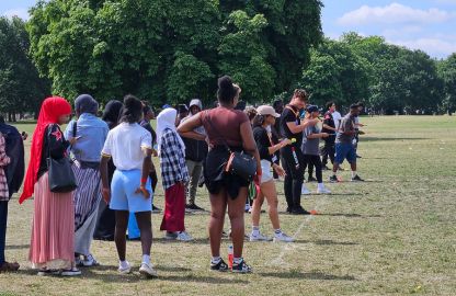 A collage featuring diverse individuals engaged in various sports activities, showcasing teamwork and athleticism.